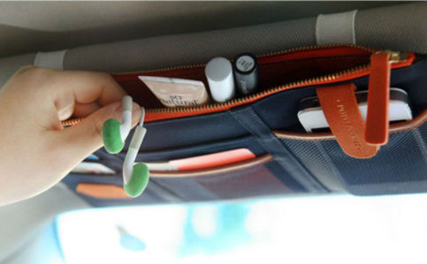 NAVY BLUE COLOR Multiple Purpose SUN VISOR POUCH CAR USE Easy Install Organizer Bag