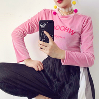 Free Shipping - WHOOPS Printed Velvet Long Sleeved T-shirt - Thumbnail 1