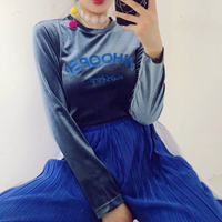 Free Shipping - WHOOPS Printed Velvet Long Sleeved T-shirt - Thumbnail 4