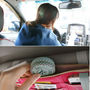 BEIGE & HOT PINK COLOR 2 Multiple Purpose SUN VISOR POUCH CAR USE Easy Install Organizer Bag - Thumbnail 4