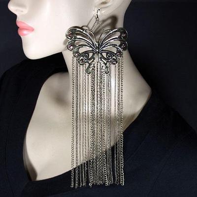Large Butterfly Earrings W/Long Chains