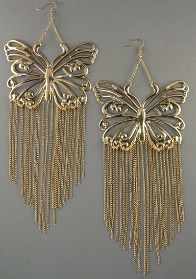 Large Butterfly Earring W/Medium Chains