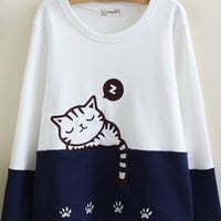 Harajuku cute cat embroidery sweater - Thumbnail 1