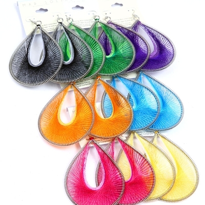 Open tear drop threaded earrings