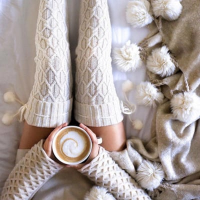 Cozy knit thigh high socks
