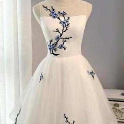 Sexy charming short prom dresses,cheap white homecoming dresses,tulle prom dress,sleeveless prom dresses for girls