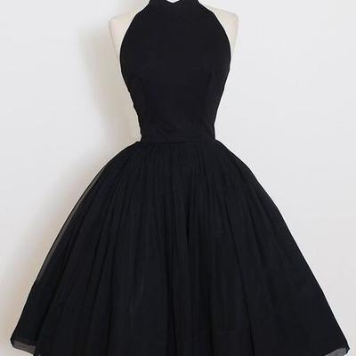 Sexy halter homecoming dress,black chiffon prom dress,short mini party dress,high quality prom dresses