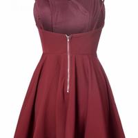 A-Line Spaghetti Straps Satin Homecoming Dress,Cheap Prom Dress,Simple Burgundy Short Homecoming Dress With Pleats - Thumbnail 1