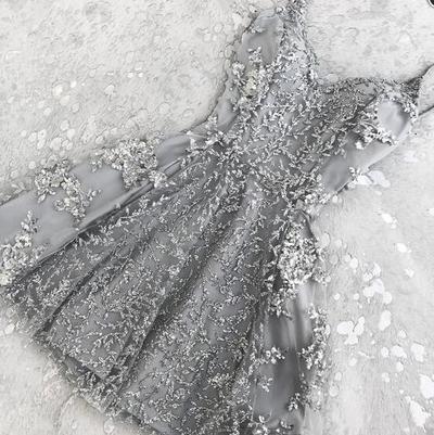 Beauty Glamorous Homecoming Dress,A-Line Spaghetti Straps Short Homecoming Dress with Beading