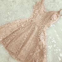 Beauty Glamorous Homecoming Dress,A-Line Spaghetti Straps Short Homecoming Dress with Beading - Thumbnail 1