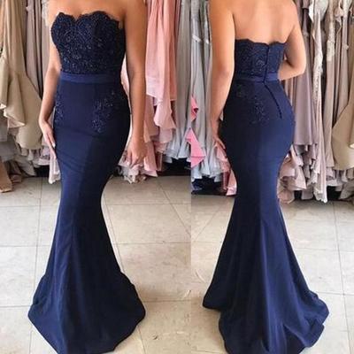 Beauty mermaid bridesmaid dresses,sexy prom dress,lace prom dress,navy long evening dress