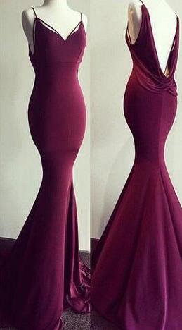 Spaghetti Straps Burgundy Prom Dresses,Mermaid Prom Dresses,Long Prom/Evening Dress, Cheap Prom Dress