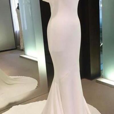 White prom dress,off shoulder long prom dress,mermaid cheap prom gown - Thumbnail 5