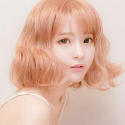 Harajuku air bang pink gold mixed curly short wig halloween party cosplay