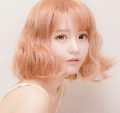 Harajuku Air Bang Pink Gold Mixed Curly Short Wig Halloween Party Cosplay