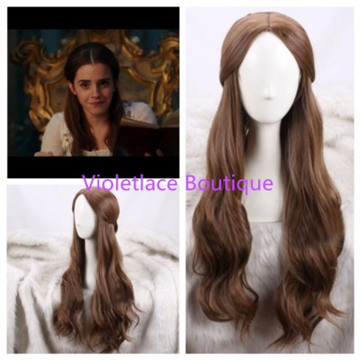 Movie beauty and the beast princess belle brown cosplay wig