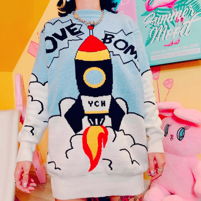 Harajuku o-neck rocket loose sweater - Thumbnail 5