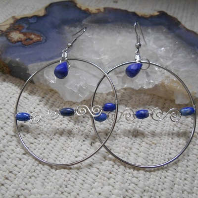 Lapis lazuli and silver hoop earrings