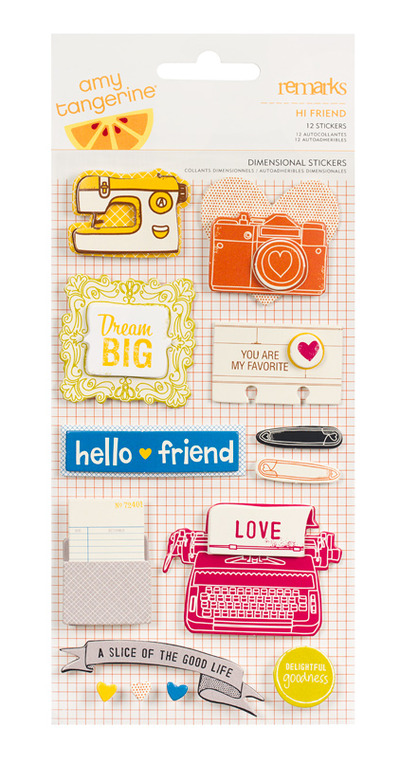Amy Tangerine Hi Friend Dimensional Stickers 4x7"