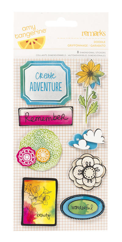Amy Tangerine Sketchbook Doodle Dimensional Stickers 4x7"