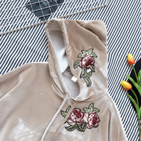 Rose embroidery velvet cropped hoodie - Thumbnail 2