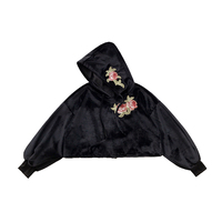 Rose embroidery velvet cropped hoodie - Thumbnail 4