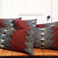 16" African Wax Print Ankara Throw Pillow Sofa Couch Pillow Complete Pillow - Thumbnail 2