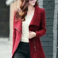 Wine Red Woolen Coat - Thumbnail 2