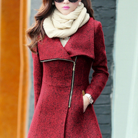 Wine Red Woolen Coat - Thumbnail 4