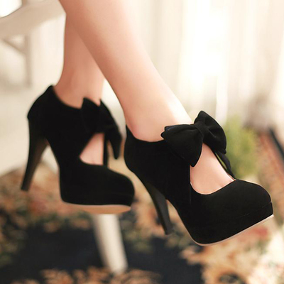 Cute Black Bow High Heels Fashion Shoes