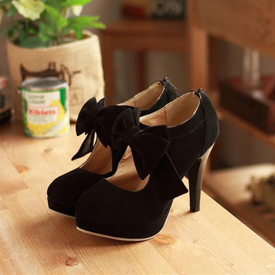 Cute black bow high heels fashion shoes