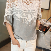 Cute Off Shoulder Grey Lace Top - Thumbnail 1