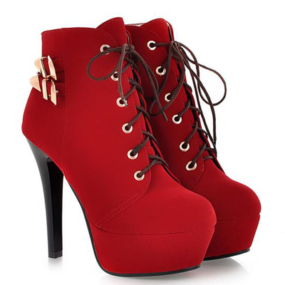 Red lace up platform high heel boots