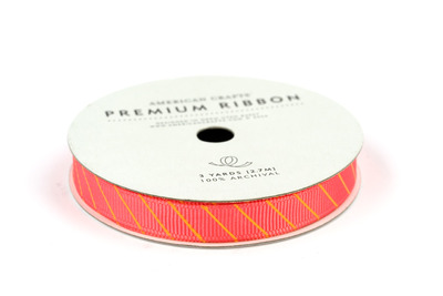 American Crafts Pink with Orange Stripes Ribbon 3 yrds