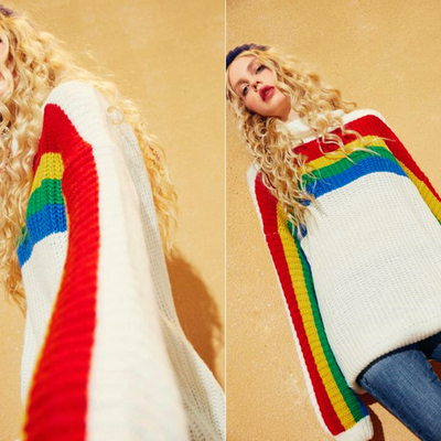 White / red  rainbow stripe loose sweater - Thumbnail 5