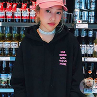 ONE DRINK AND WE GO HOME HOODIE IN PINK TEXT - Thumbnail 1