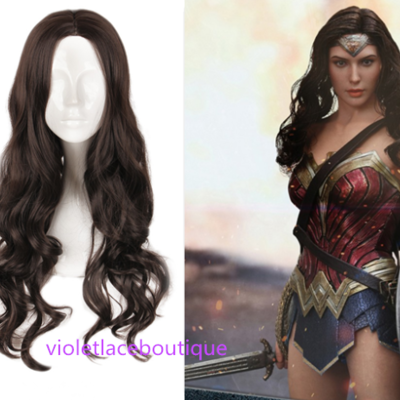 Superman dawn of justice costume wonder woman cosplay brown long curly wig
