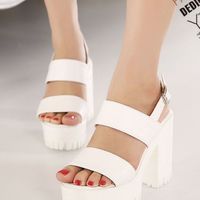White Double Strap Chunky Heel Sandals - Thumbnail 1