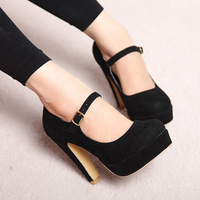 Suede Black Ankle Strap High Heels Shoes - Thumbnail 2