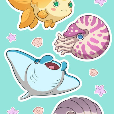 Sea creatures sticker sheet a