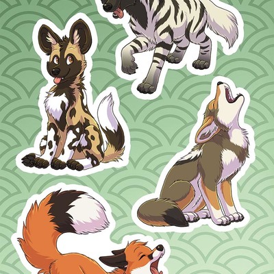 Canids and hyena sticker sheet
