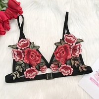 Sexy Lace Black Floral Embroidery Bra Bralette - Thumbnail 3