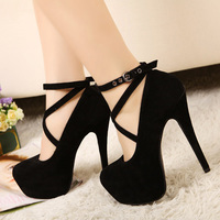 Ankle Strap Black High Heels Shoes - Thumbnail 1