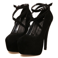 Ankle Strap Black High Heels Shoes - Thumbnail 2