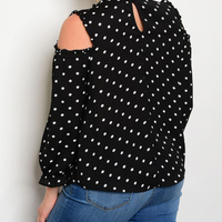 Plus Size Cold Shoulder Blouse - Thumbnail 1
