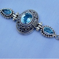  Blue Topaz and Sterling Silver Oval Bracelet 