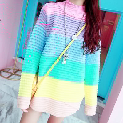 Pastel rainbow knit high neck jumper - Thumbnail 5