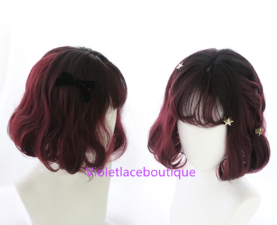 Air Bang Burgundy Gradient Short Curly Wig Halloween Party Costume