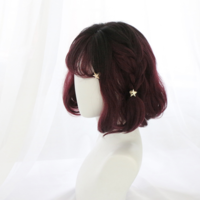 Air Bang Burgundy Gradient Short Curly Wig Halloween Party Costume - Thumbnail 1
