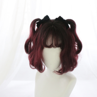Air Bang Burgundy Gradient Short Curly Wig Halloween Party Costume - Thumbnail 3